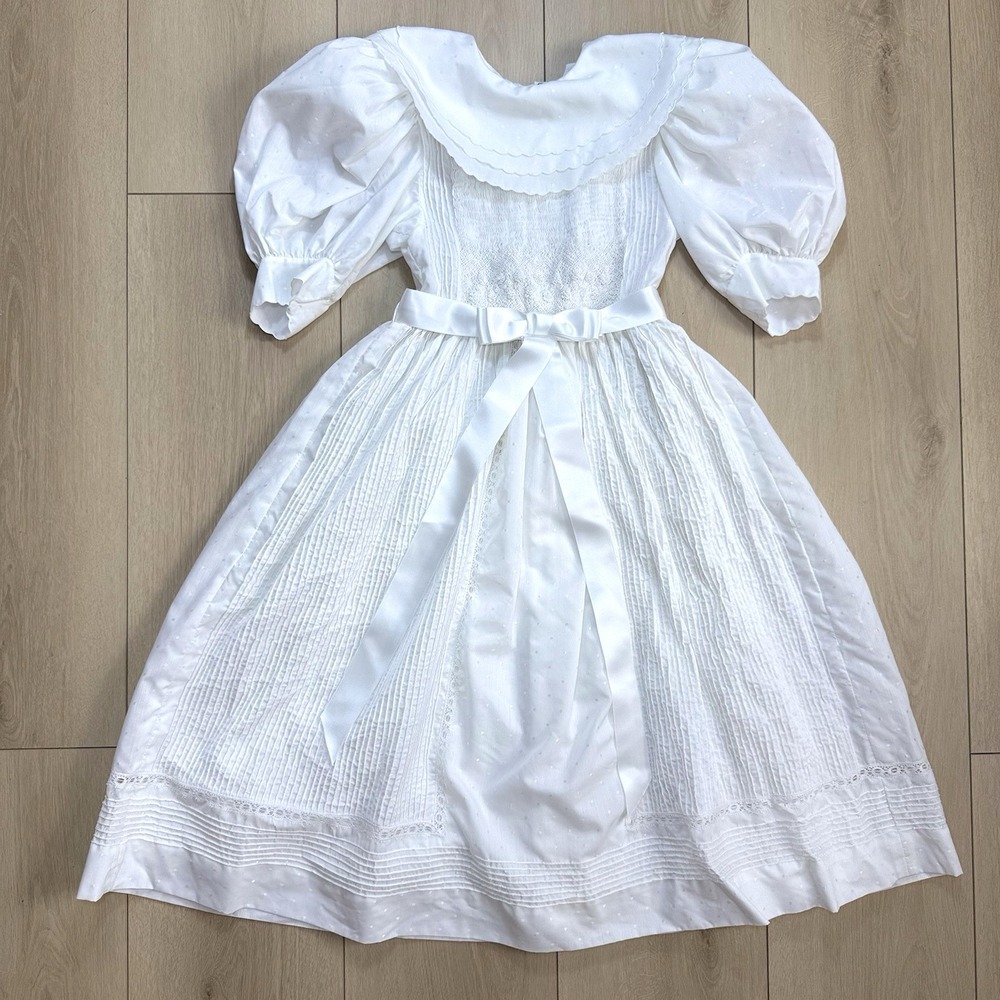 VTG Isabel Garreton Girls 10 White Communion Dress Lace Puff Sleeve Formal Class